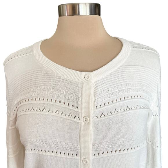 Laura Scott Cream Cotton Cardigan Sweater Round Neck Classic Fit MEDIUM Fall - Picture 2 of 8